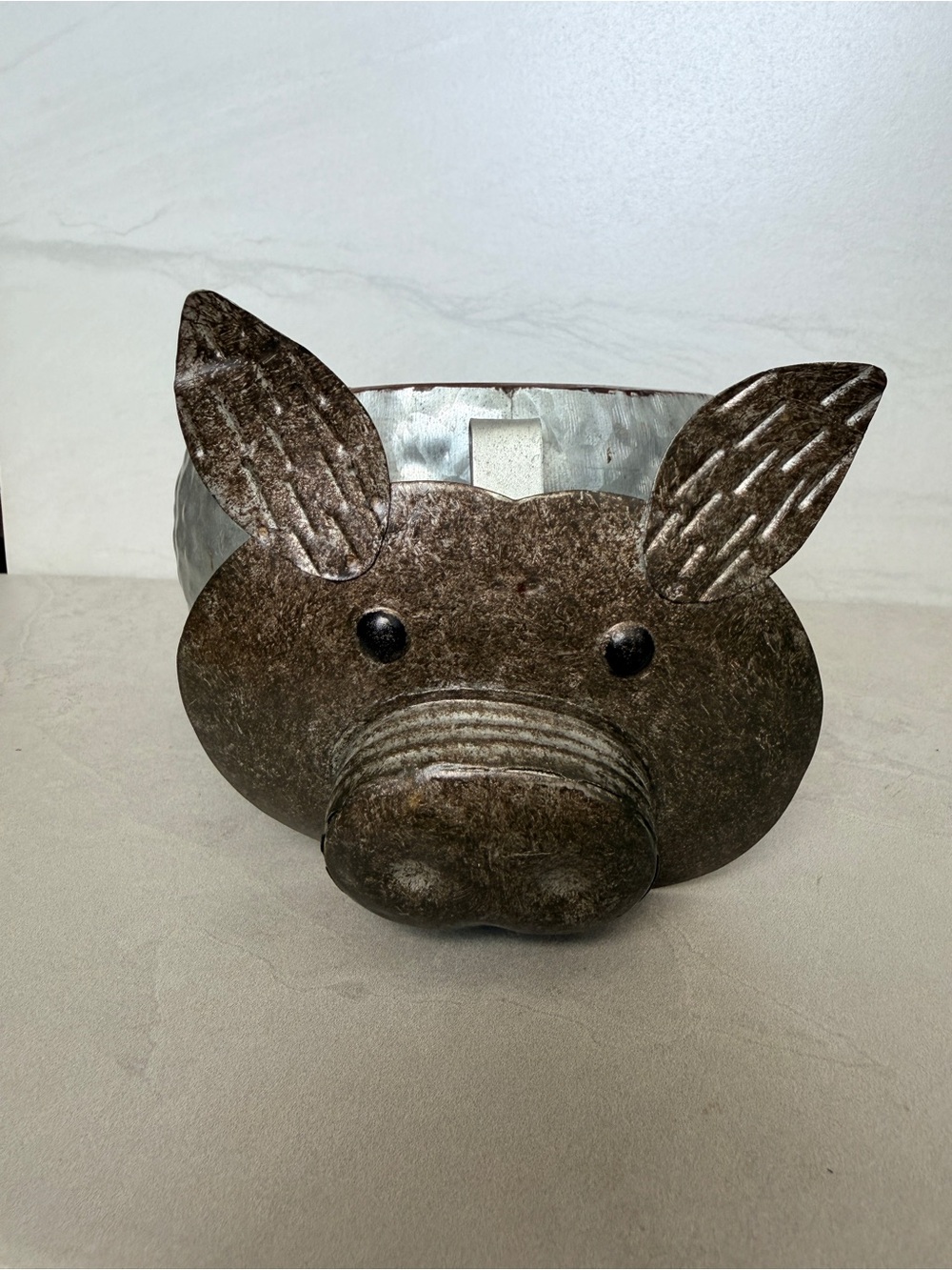 Galvanized Metal Pig Shaped Planter Pot Farmhouse Decor - Picture 2 of 8